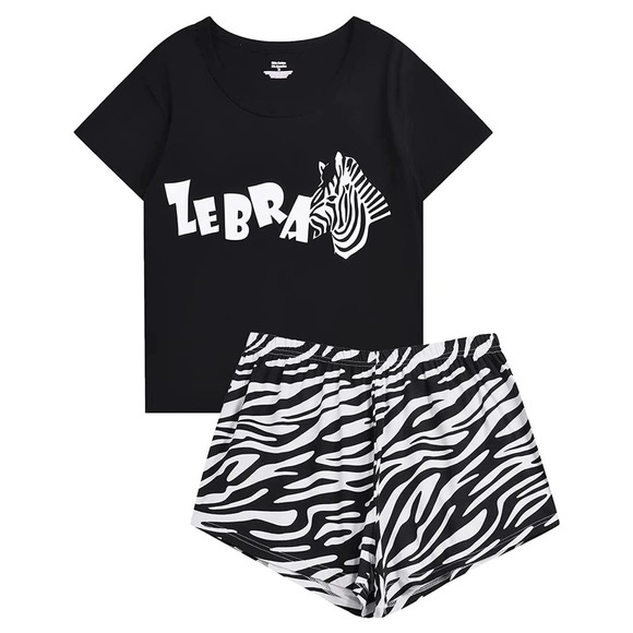 ABeCue Womens Pajamas Cartoon Zebra Tee and Shorts Set (Size M) - Picture 3 of 8